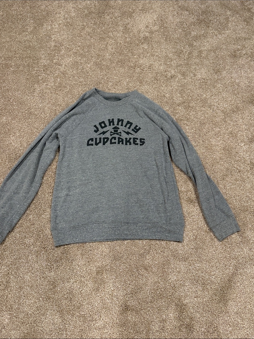 Johnny Cupcakes Gray Crewneck large Sweatshirt with Black Logo